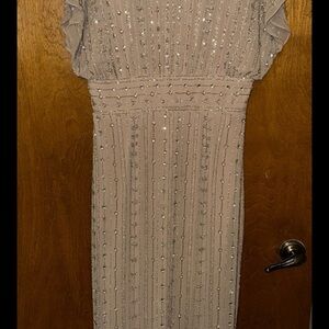 Mac Duggal Silver Sequin Midi Dress